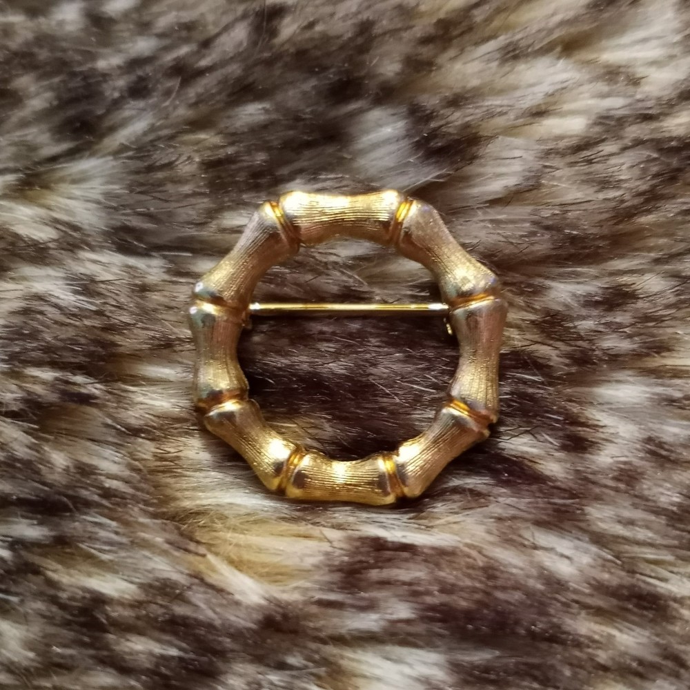 VTG Sarah Coventry Bamboo Gold Circle Brooch Pin From The Fabrini Collection